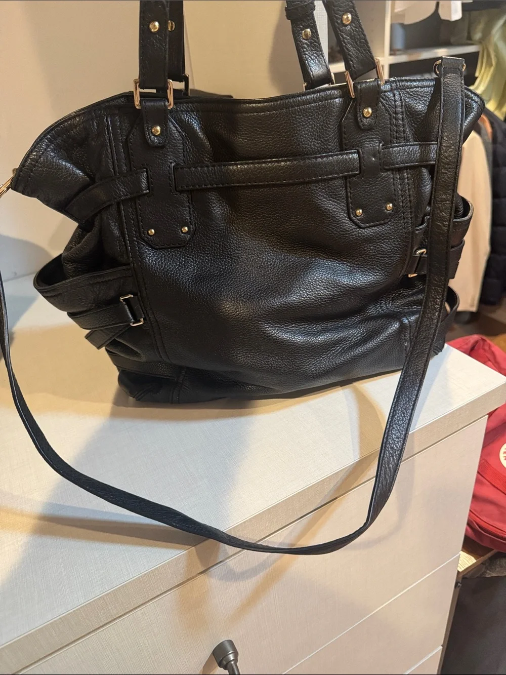Michael Kors Black Pebbled Leather Shoulder Bag with Gold Hardware